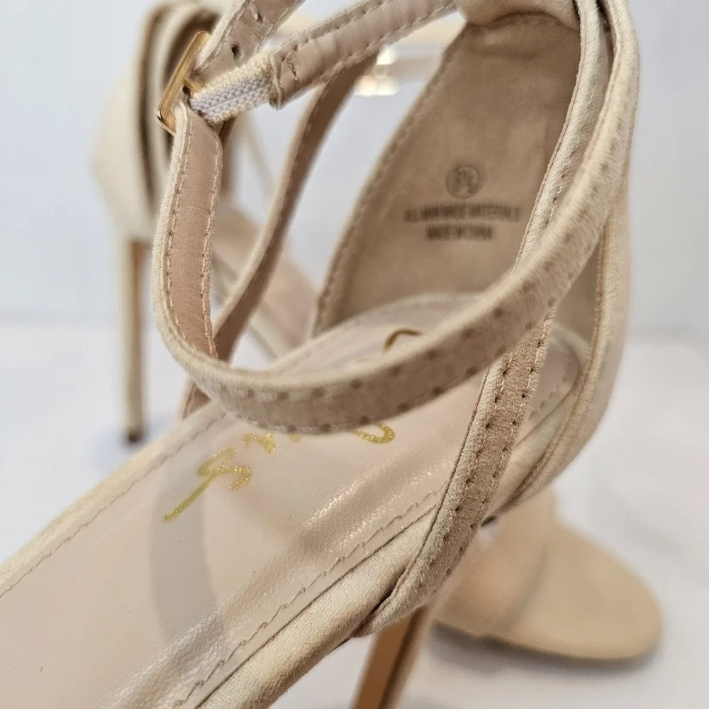Lulus Stiletto Women's Size 8.5 Nude Vegan Suede Single Strap Heels Wedding